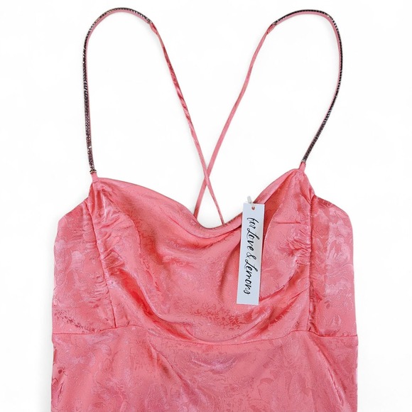 For Love Lemons Mini Dress Pink XL Floral Lace Up Corset Rhinestone Straps Flowy - Picture 8 of 14